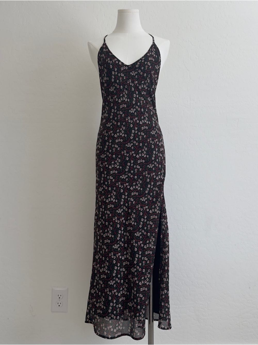 Floral Slip Maxi Dress in Black and Pink